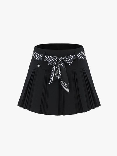 FAIRLIAR GOLF High Waisted Pleated Scarf Set Skirt [Black]