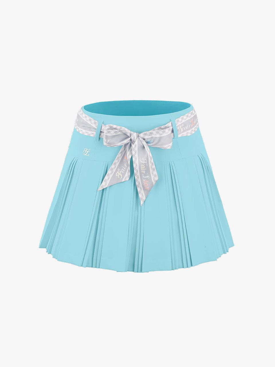 FAIRLIAR GOLF High Waisted Pleated Scarf Set Skirt [Ceramic Blue]