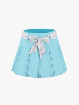 FAIRLIAR GOLF High Waisted Pleated Scarf Set Skirt [Ceramic Blue]