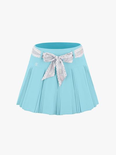 FAIRLIAR GOLF High Waisted Pleated Scarf Set Skirt [Ceramic Blue]