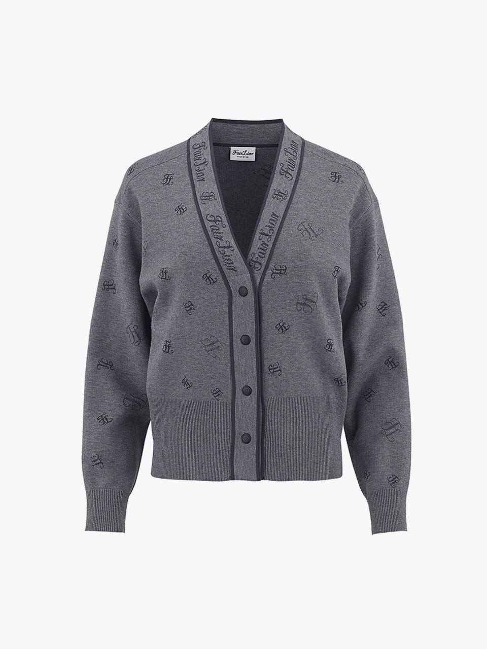 FAIRLIAR GOLF Logo Loose-fit V-neck Rayon-Polyester Cardigan [Melange Grey]