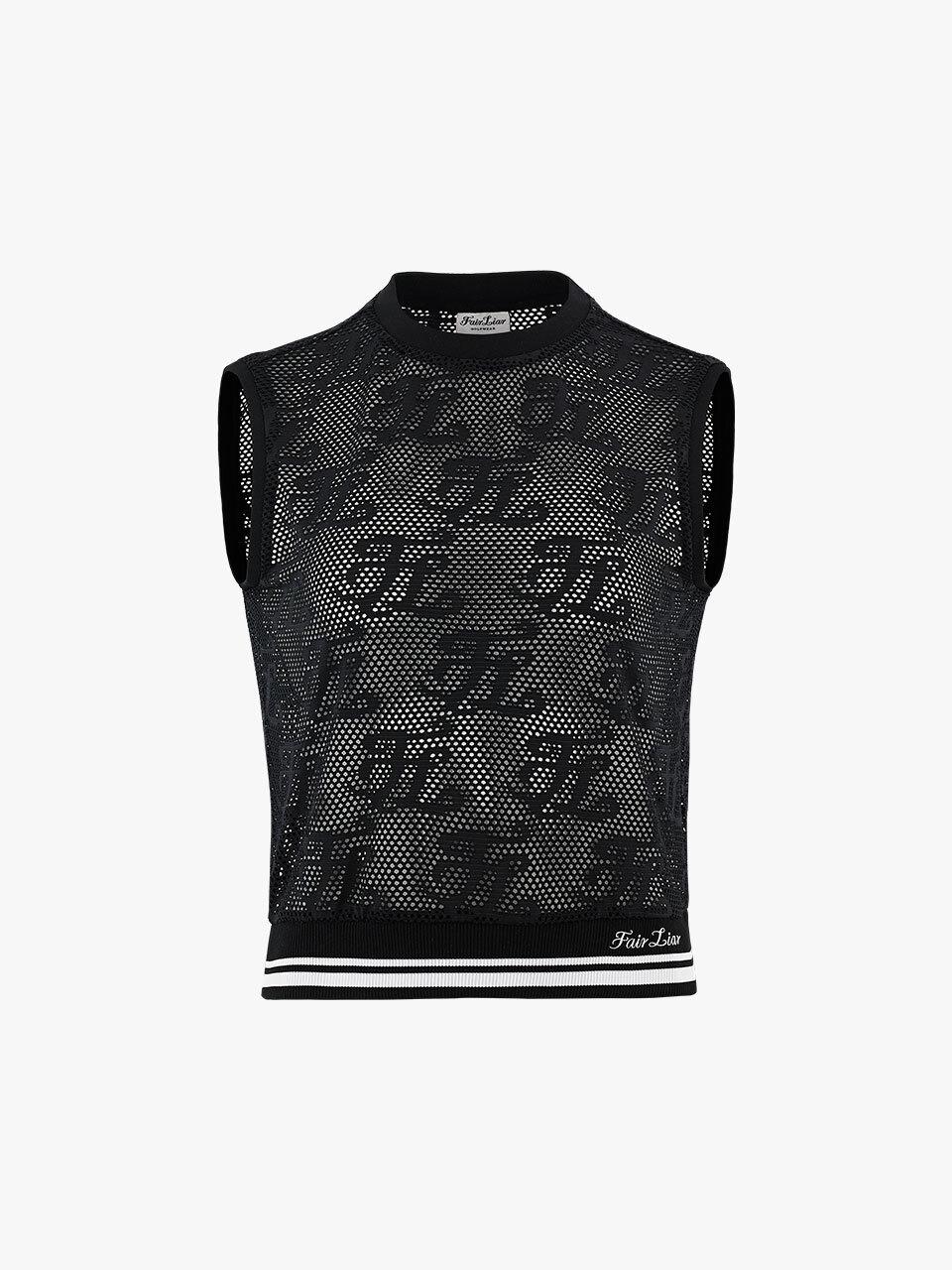 FAIRLIAR GOLF Logo Mesh Cropped Blouson Vest [Black]