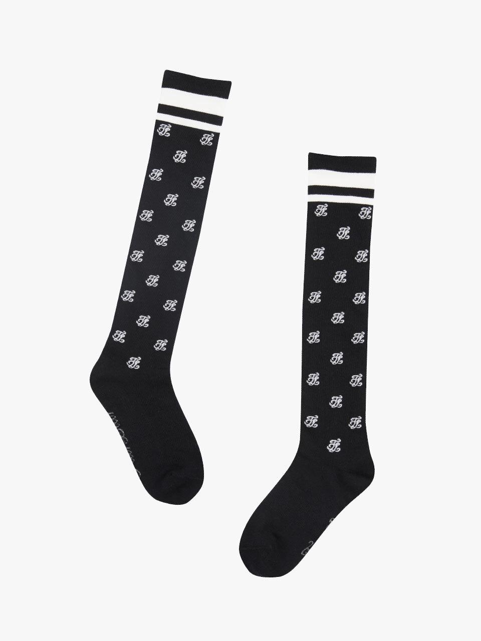 FAIRLIAR GOLF Logo Pattern Cotton-Touch Knee-High Socks [Black]