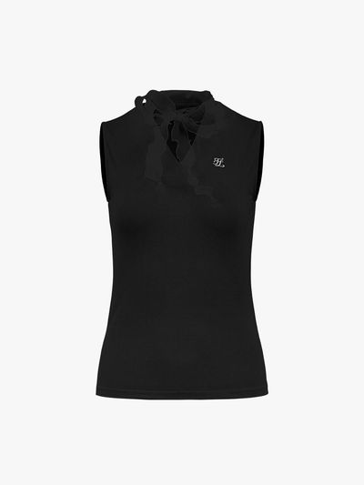 FAIRLIAR GOLF Organza Ribbon Sleeveless UV Protection T-shirt [Black]