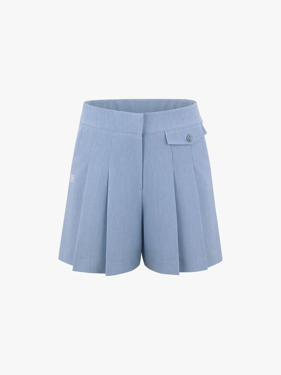 FAIRLIAR GOLF Pleated A-line Versatile Culottes [Light Blue]