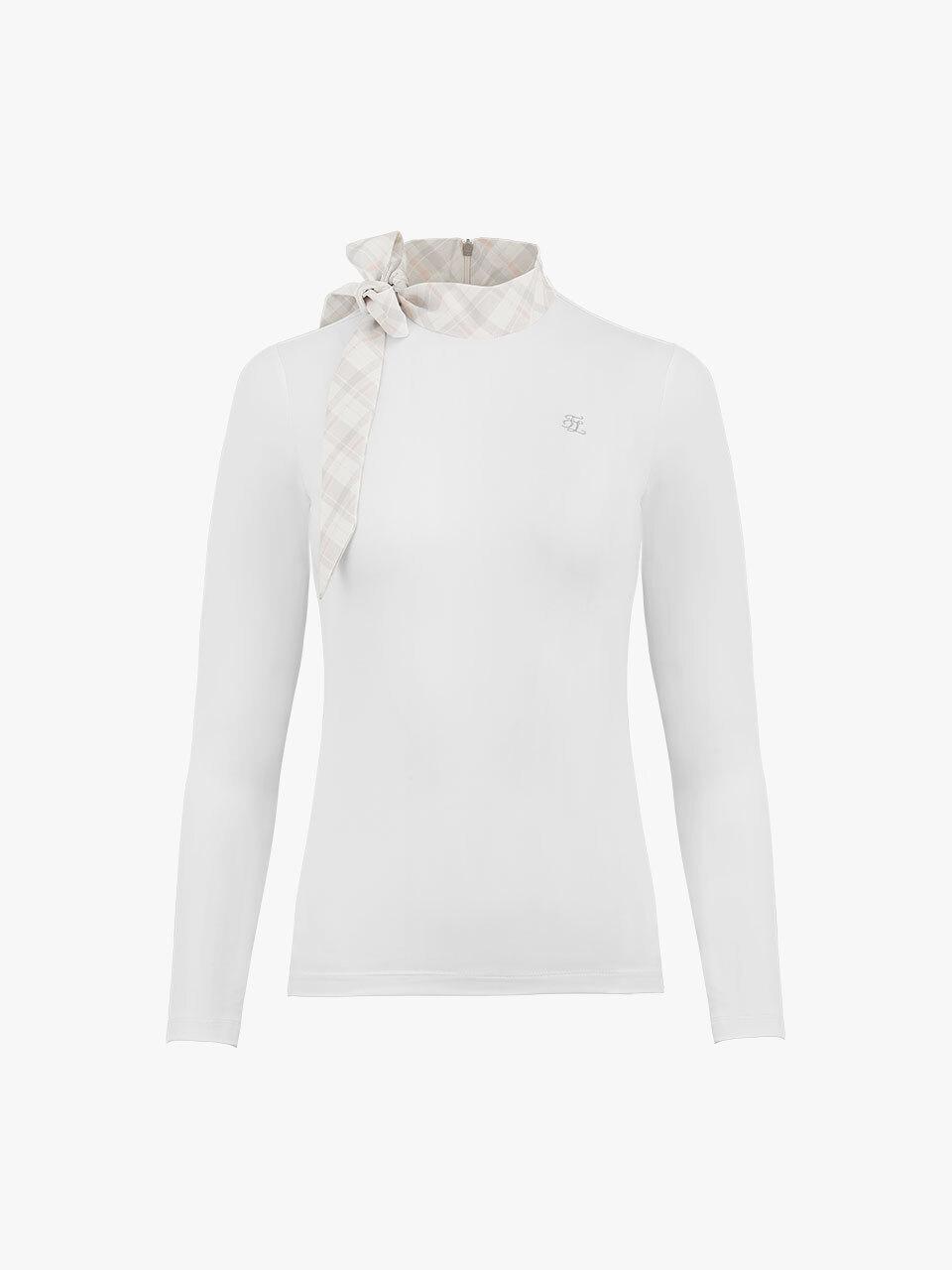 FAIRLIAR GOLF Ribbon Collar Long Sleeve Slim Fit T-shirt [Beige]