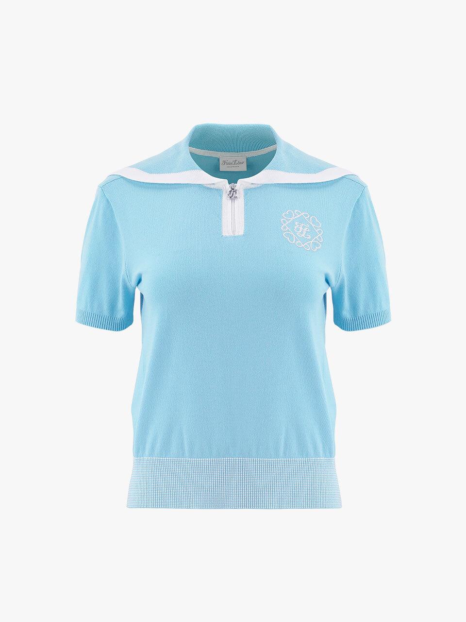 FAIRLIAR GOLF Sailor Collar Drop Shoulder Semi-Loose Knit [Turquoise]