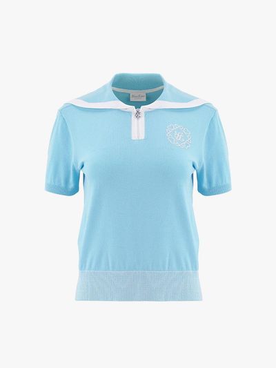 FAIRLIAR GOLF Sailor Collar Drop Shoulder Semi-Loose Knit [Turquoise]