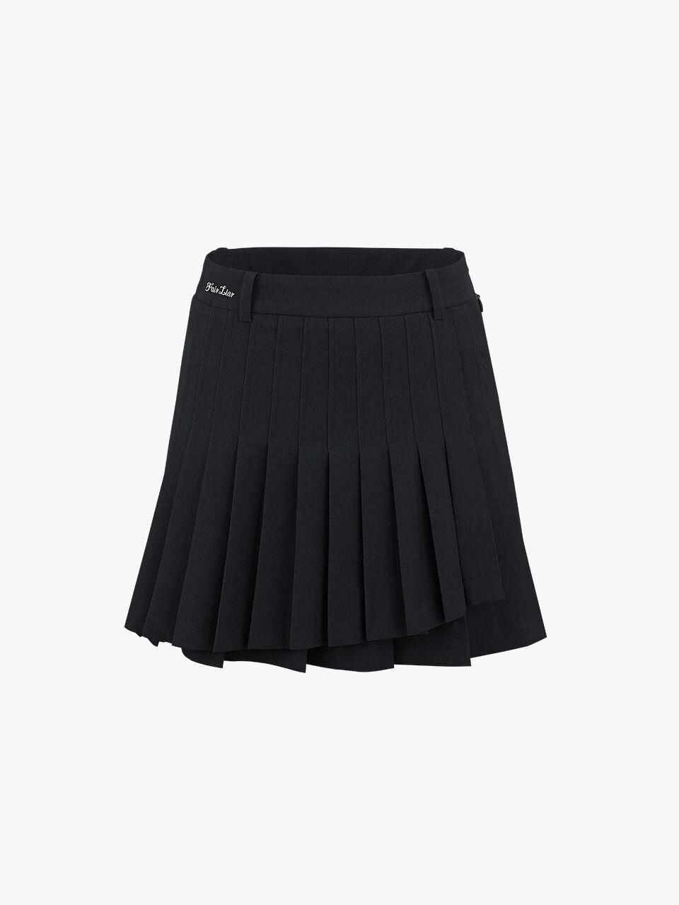 FAIRLIAR GOLF Unbalanced Wrap Pleated A-line Skirt [Black]