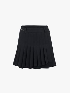 FAIRLIAR GOLF Unbalanced Wrap Pleated A-line Skirt [Black]