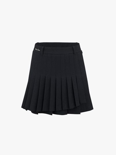 FAIRLIAR GOLF Unbalanced Wrap Pleated A-line Skirt [Black]
