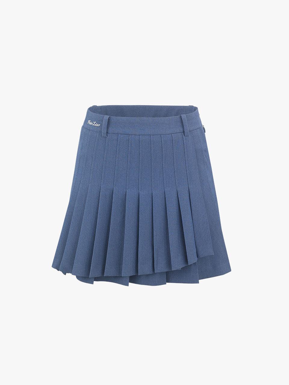 FAIRLIAR GOLF Unbalanced Wrap Pleated A-line Skirt [Blue]
