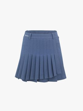 FAIRLIAR GOLF Unbalanced Wrap Pleated A-line Skirt [Blue]