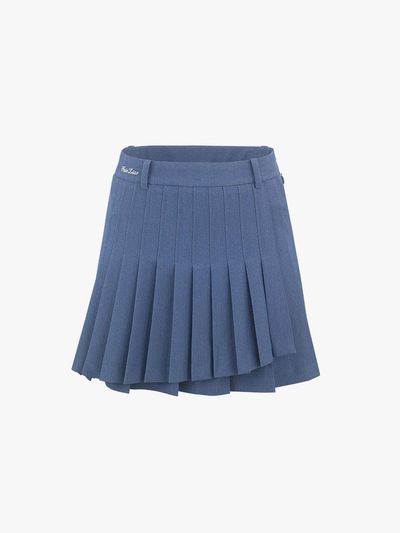 FAIRLIAR GOLF Unbalanced Wrap Pleated A-line Skirt [Blue]