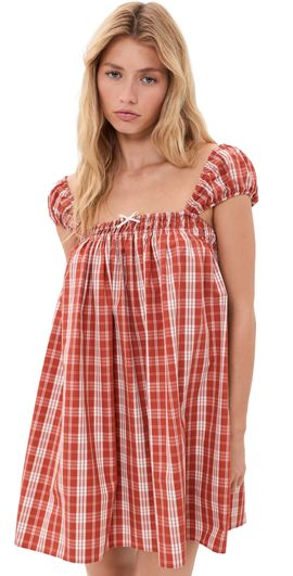 FAITHFULL FAITHFULL Belinha Babydoll Mini Dress Ines Check Terra Rosso