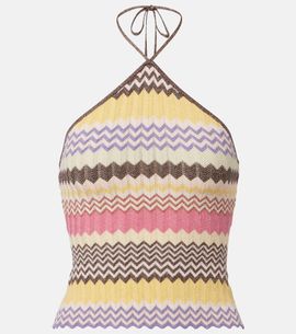 Faithfull Faithfull Ria chevron halterneck lamÃ© top