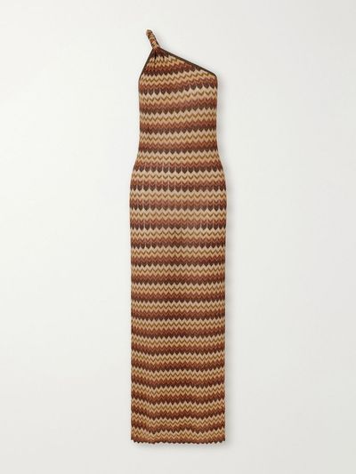 FAITHFULL Naia one-shoulder striped metallic crochet-knit maxi dress