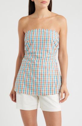Faithfull the Brand Faithfull the Brand Isole Plaid Strapless Cutout Tie Back Top
