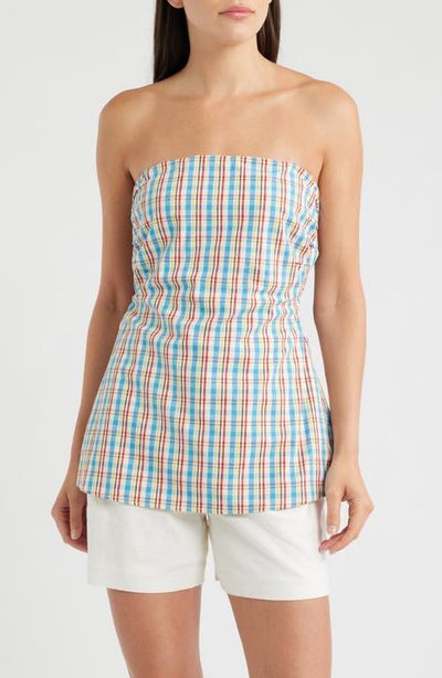 Faithfull the Brand Faithfull the Brand Isole Plaid Strapless Cutout Tie Back Top