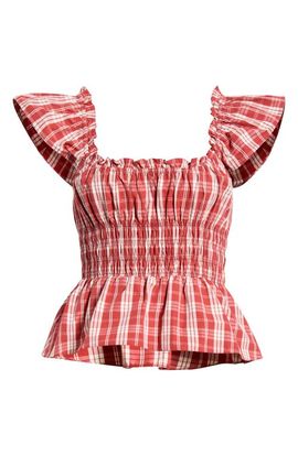 Faithfull the Brand Faithfull the Brand Janne Plaid Cotton Smocked Peplum Top