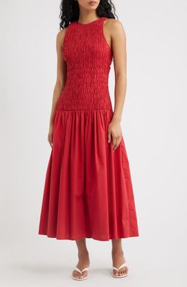 Faithfull the Brand Faithfull the Brand Sanchia Shirred Drop Waist Midi Dress