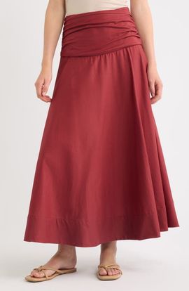 Faithfull the Brand Faithfull the Brand Simone Ruched Waist Cotton Midi Skirt