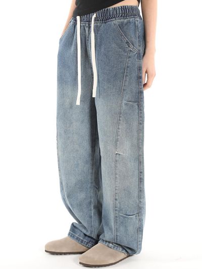 FANACULT Curved Line Denim Pants [Light Blue]