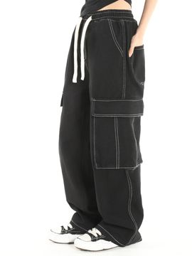 FANACULT Stitch Wide Cargo Denim Pants [Black]