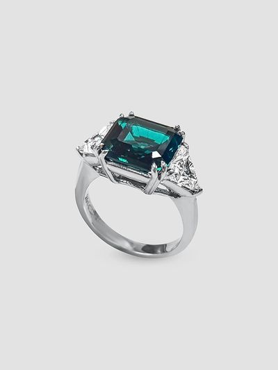 Fantasia Women's 14K White Gold, 5.00 TCW Lab-Grown Emerald & Cubic Zirconia 3-Stone Ring