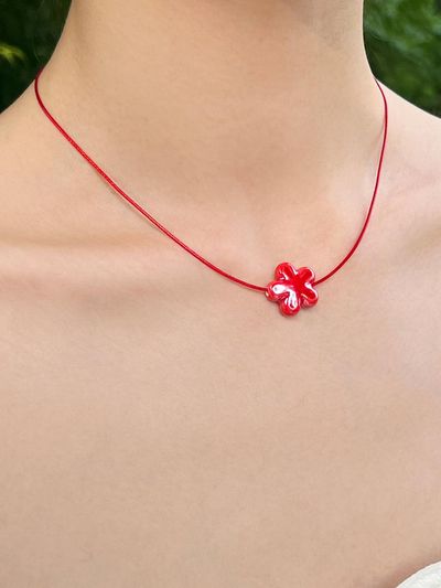 FANTASTIC PLANET Ceramic Adjustable String Necklace [Red]