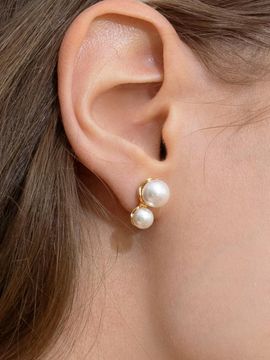 FANTASTIC PLANET Double Pearl Gold-Plated Drop Earrings