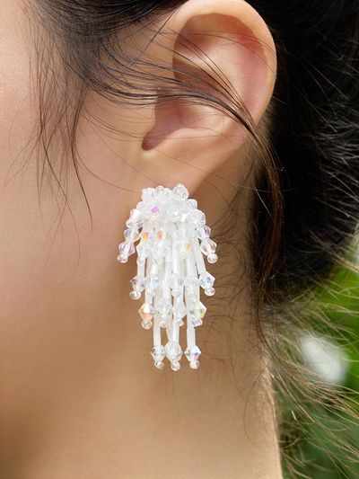 FANTASTIC PLANET Festival Handcrafted Beaded Earrings [Beige]