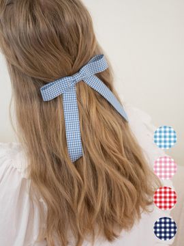 FANTASTIC PLANET Gingham Check Ribbon Hair Pin_4colors