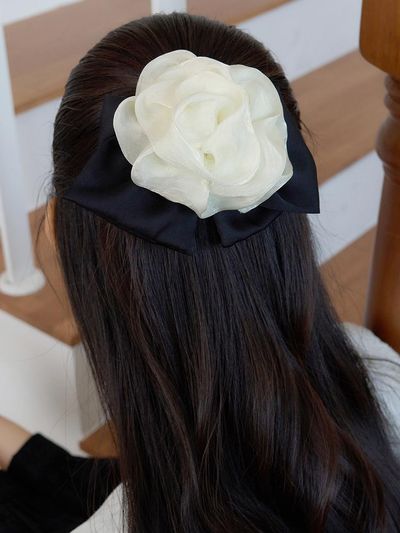 FANTASTIC PLANET Handcrafted Chiffon Rose Ribbon Hair Pin [Beige]