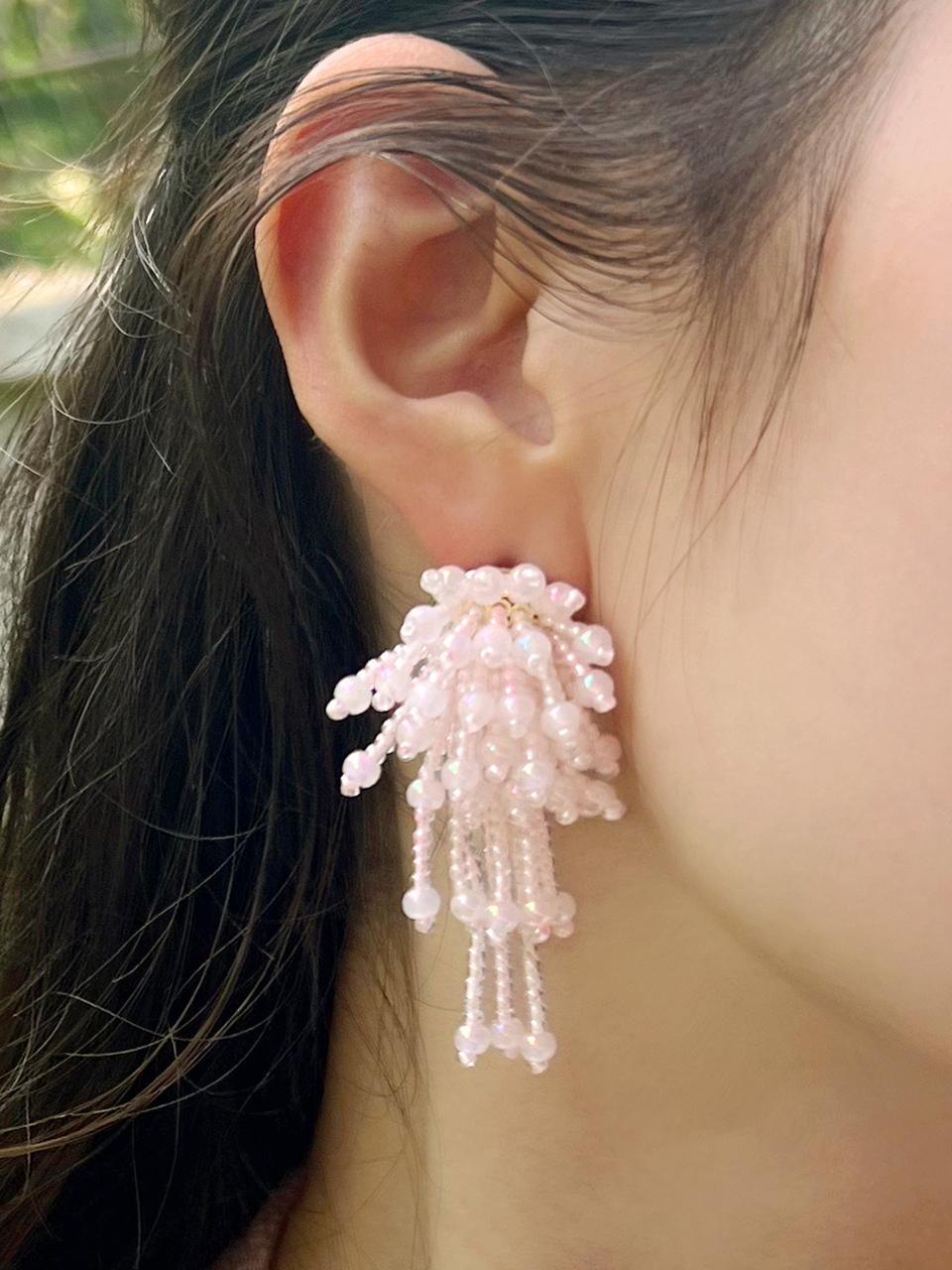 FANTASTIC PLANET Handcrafted Silver-925 Bubble Beads Earrings [Pink]