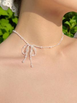 FANTASTIC PLANET Handcrafted Translucent Ribbon Beads Necklace [Beige]