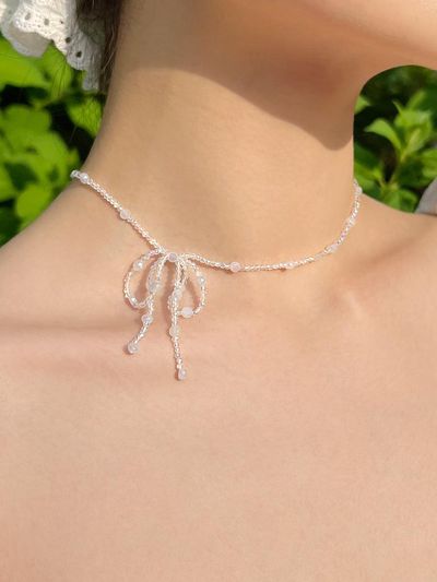 FANTASTIC PLANET Handcrafted Translucent Ribbon Beads Necklace [Beige]