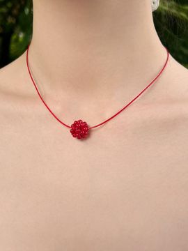 FANTASTIC PLANET Handmade Stone Ball Adjustable String Necklace [Red]