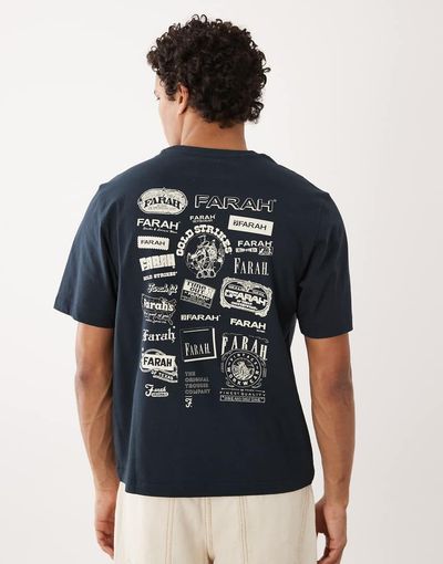Farah Farah Archive boxy oversized graphic logo T-shirt with back print in navy