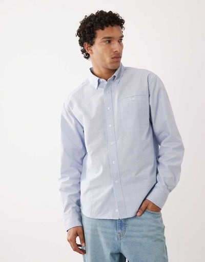 Farah Farah Archive Cristo long sleeve striped box logo shirt in blue