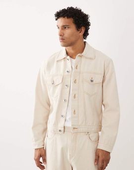 Farah Farah Archive Montoya twill denim button up jacket in ecru - part of a set-White