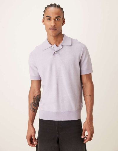 Farah Farah Birch short sleeve knit logo polo shirt in lilac-Purple