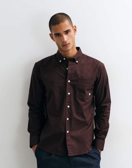 Farah Farah Brewer long sleeve logo shirt in dark brown