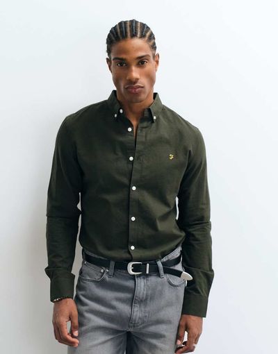 Farah Farah Brewer long sleeve logo shirt in green