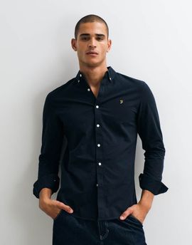 Farah Farah Brewer long sleeve logo shirt in navy