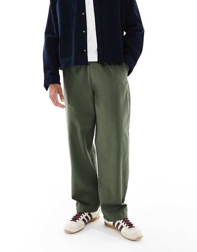 Farah Farah Greenport drawstring pants in khaki green-White