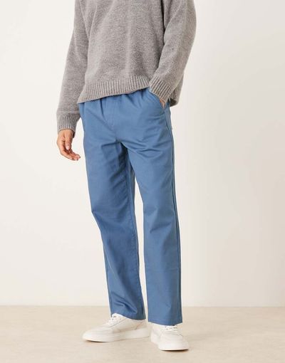 Farah Farah Greenport drawstring straight leg pants in blue