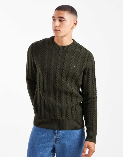 Farah Farah knight cable knit sweater in dark green