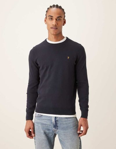 Farah Farah Mullen cotton logo knit sweater in navy