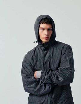 Farah Farah Shenley grid print hooded bomber jacket in navy